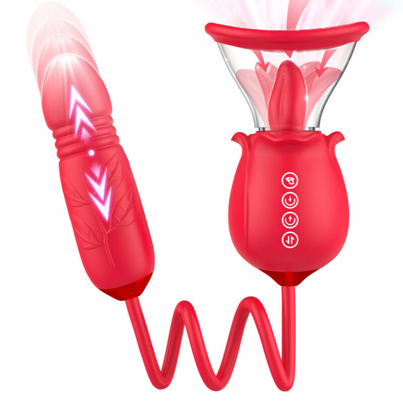 3-in-1 upgraded rose sex stimulator with 7 licking tongues and 3 inserted vibrator dildos