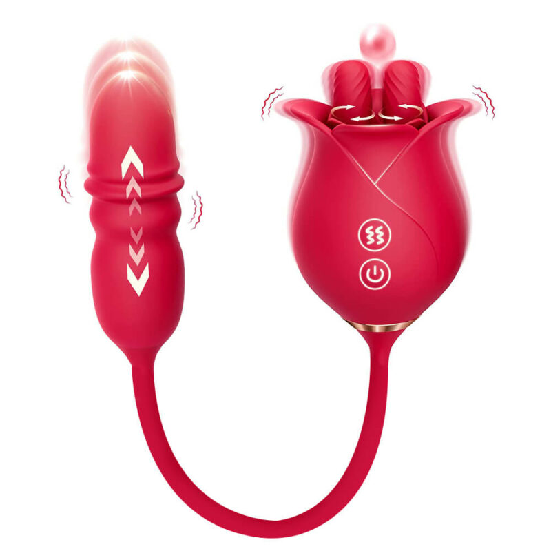 Joe—Rose Dual Tongue Dildo G Spot Vibrators with 10 Licking & 10 Thrusting