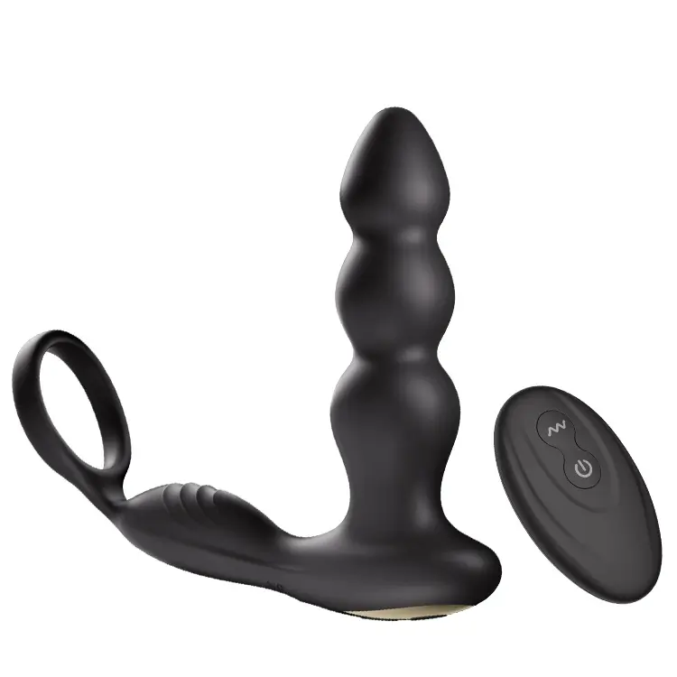 Olan 3 Progressive Beads Low Noise 10 Vibrating Prostate Massager Butt Plug with Cock Ring