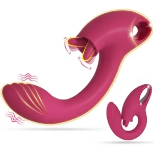 G Spot Dildo Vibrator with 2 Tongue Clit Licker, Women Adult Sex Toys