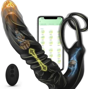 Bluetooth App Control 9 Vibrating Thrusting Dual Ring Prostate Massager